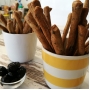 Bread sticks with blacks olives